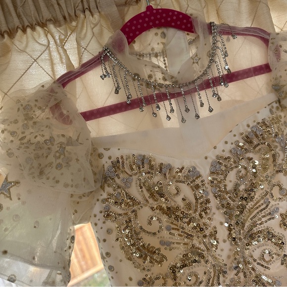 Kids Elegant Cream and Gold Gown with Star Embellishments 8~9T - Picture 4 of 7